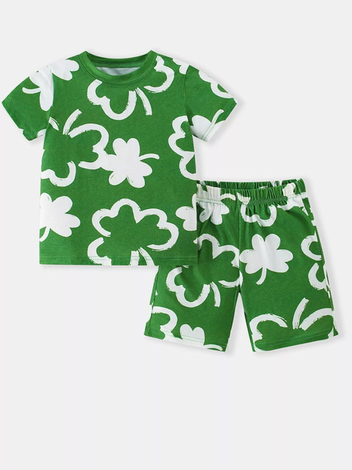 Children's Lucky Clover Print T-Shirt and Shorts Set 