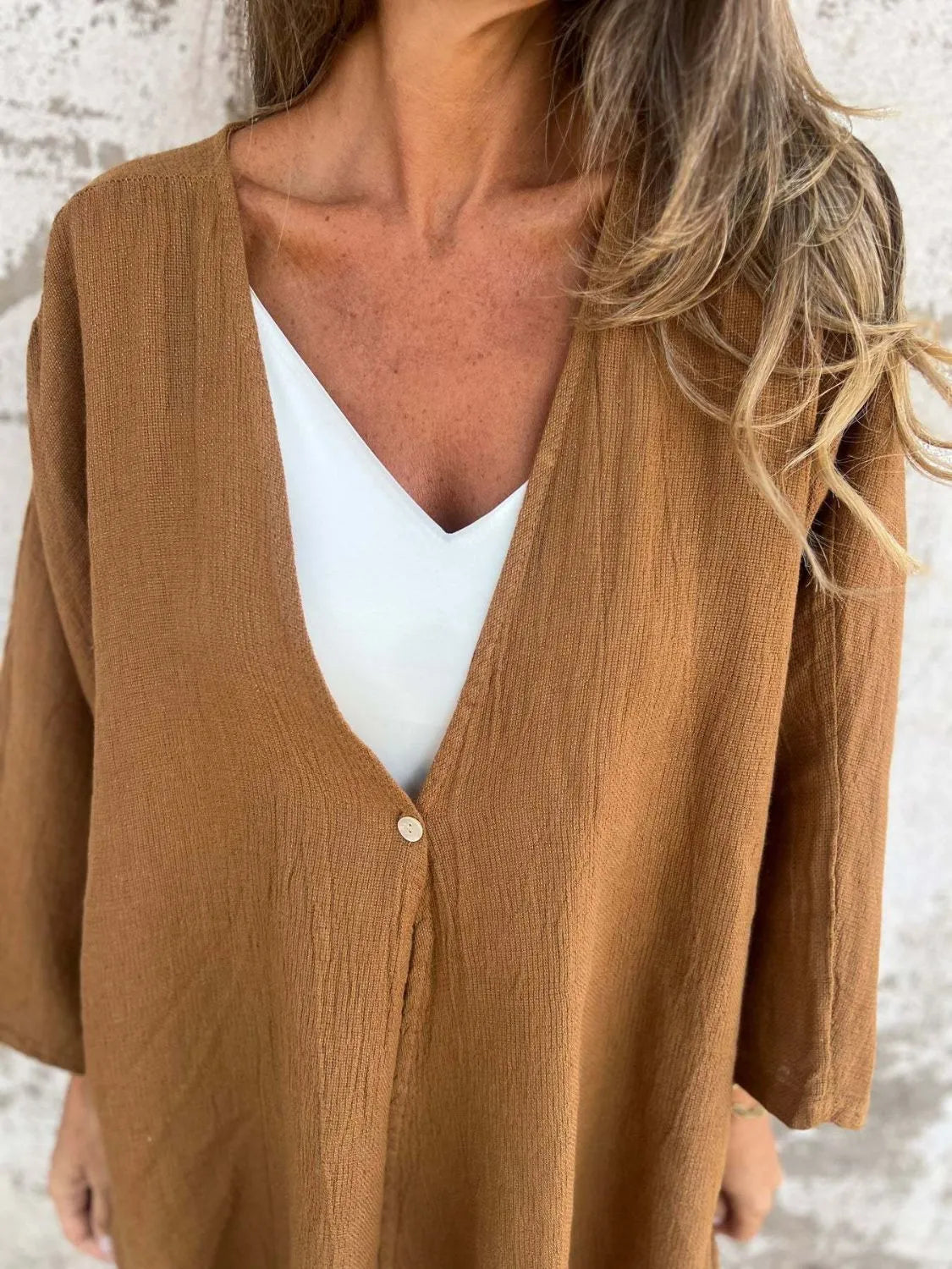 Full Size One Button Long Sleeve Shirt Plus Size 