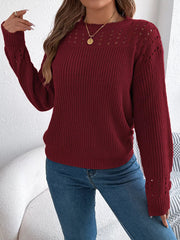 Openwork Round Neck Long Sleeve Sweater 