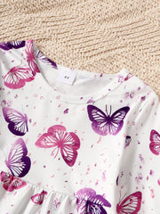 Children's Butterfly Print Top and Flare Pants Set 