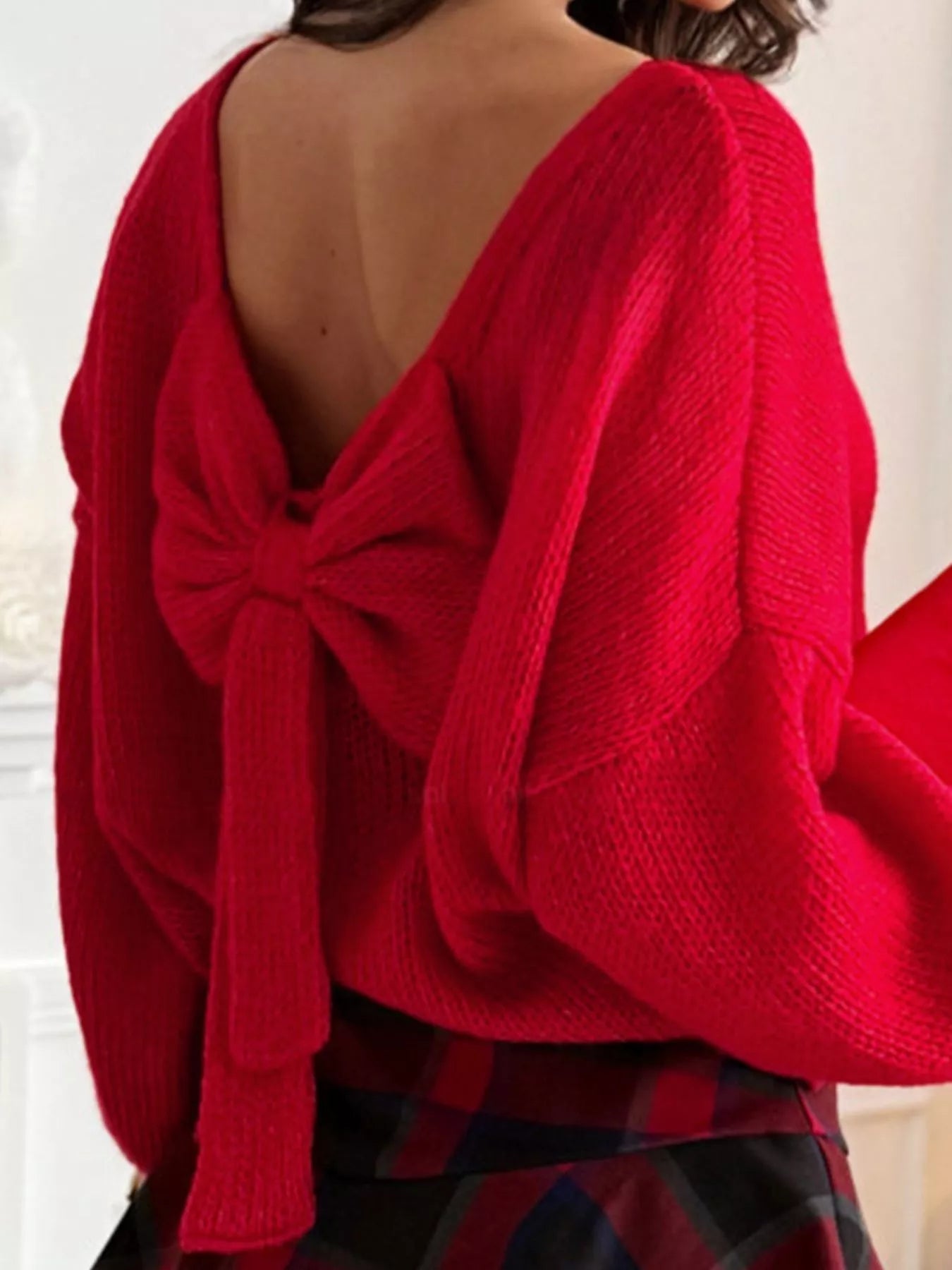Back Bowknot Long Sleeve Sweater 