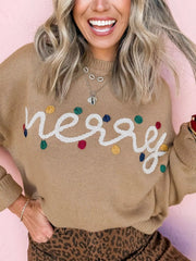 Merry Colorful Dot Detail Christmas Dolman Sweater 