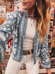 Floral Embroidered Button Up Denim Shirt 