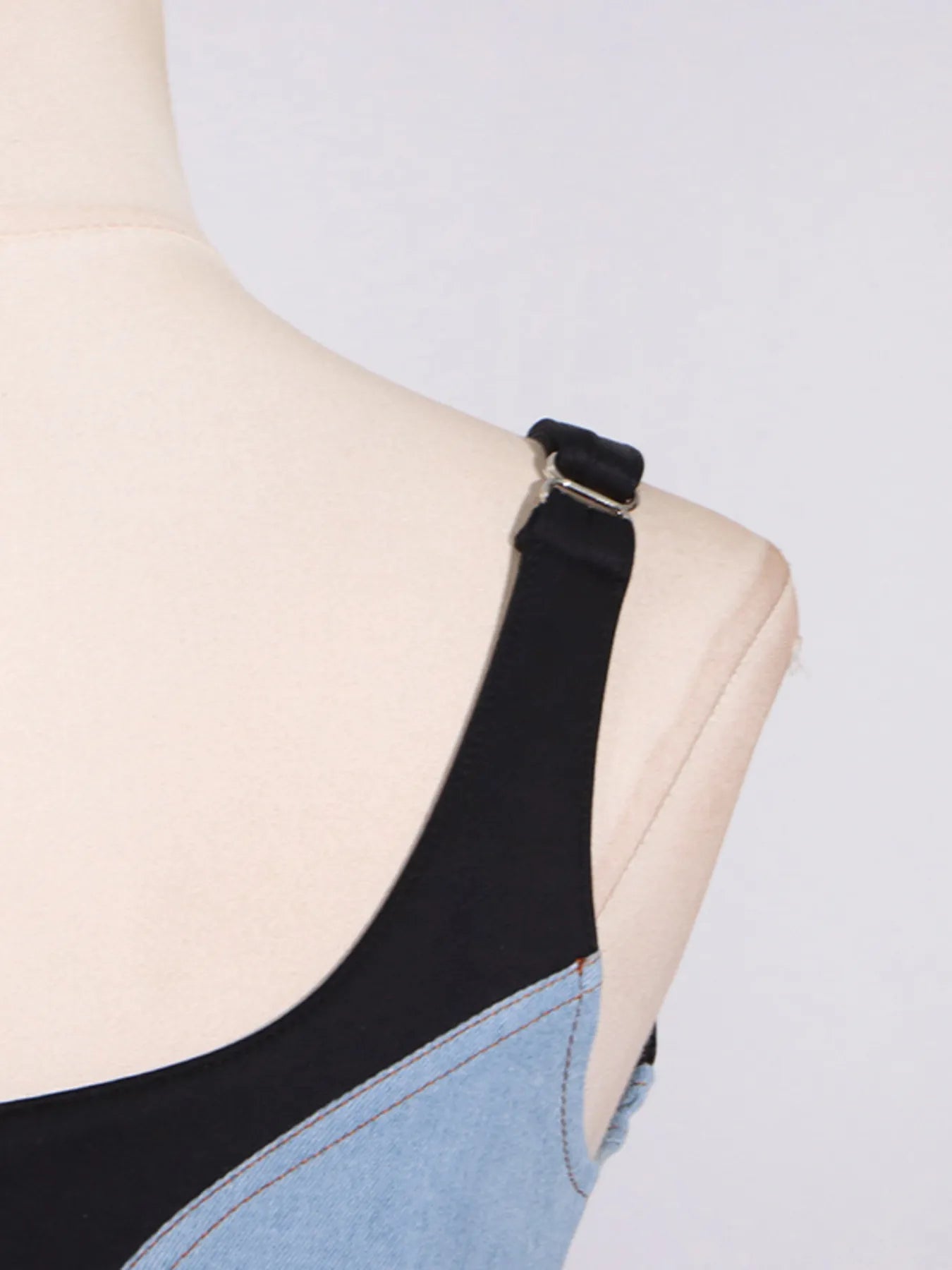 Contrast Adjustable Strap Denim Dress 