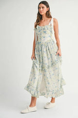 MABLE Floral Printed Shoulder Strap Midi Dress 