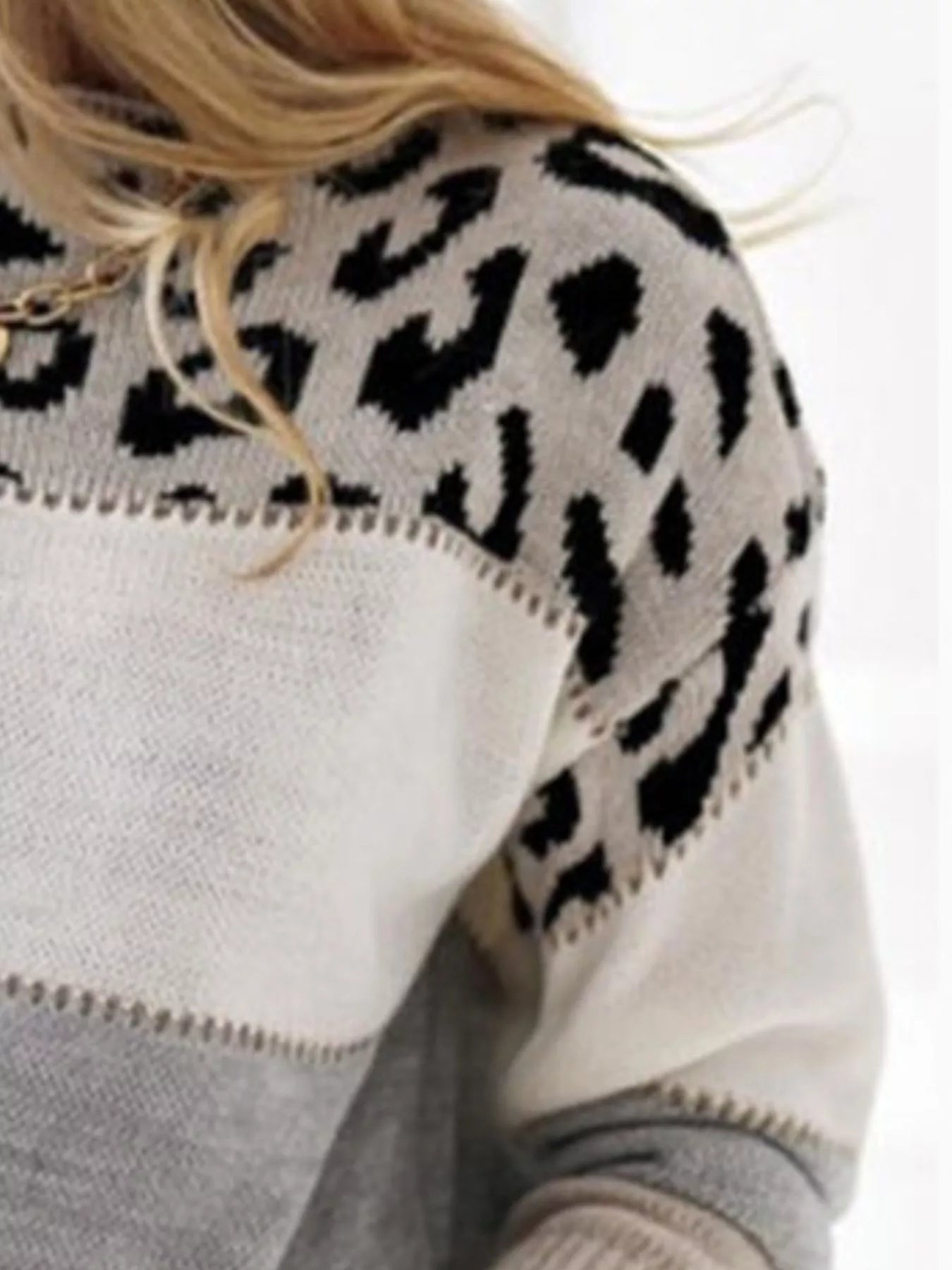 Full Size Leopard Color Block Long Sleeve Sweater Plus Size 