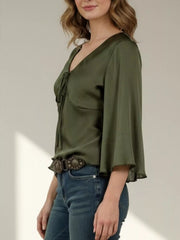 Satin Tie-Front Blouse 