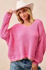 BiBi V-Neck Sweater with Colorful Trim 