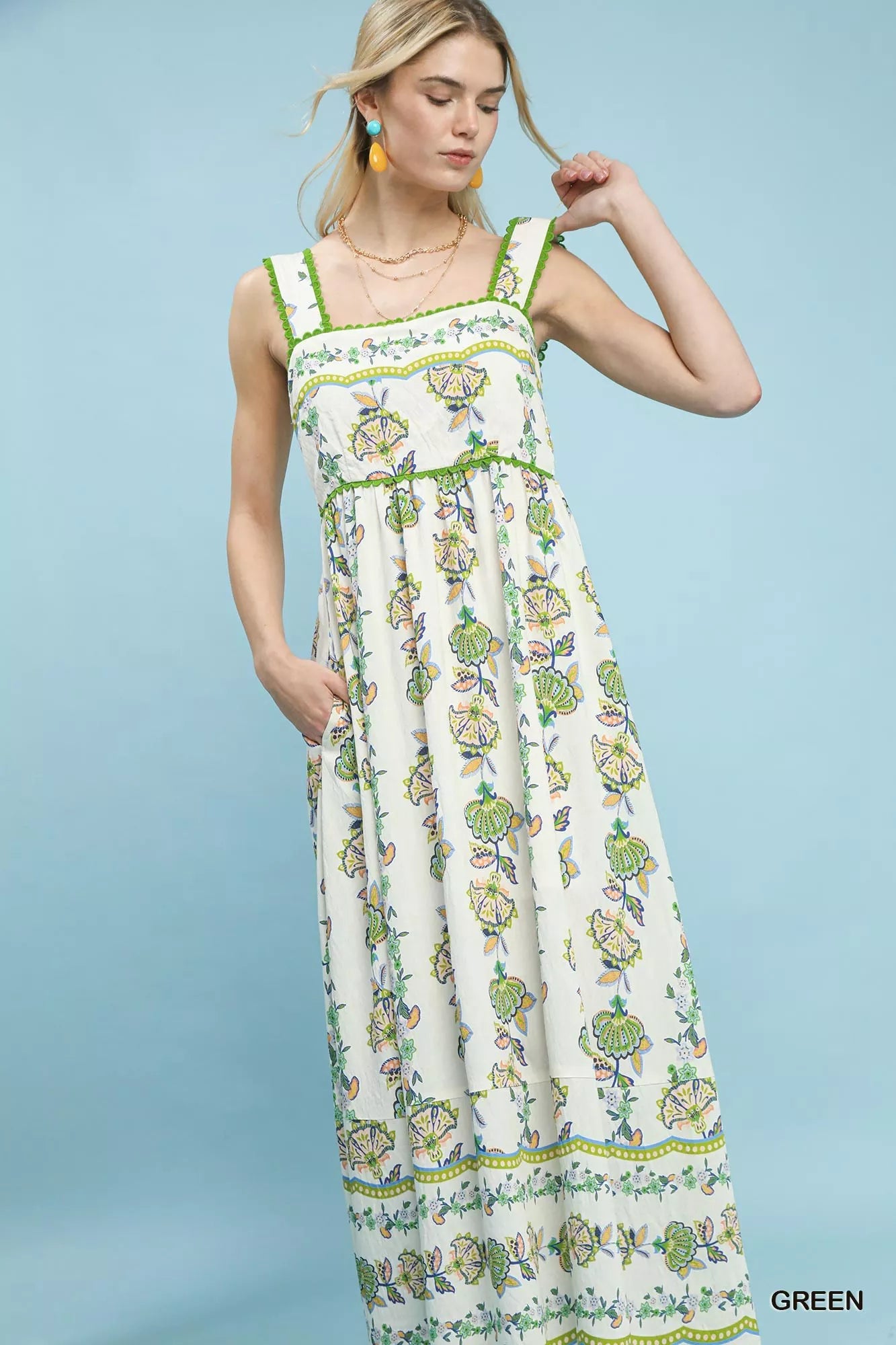 Umgee Floral Print Tiered Midi Dress 