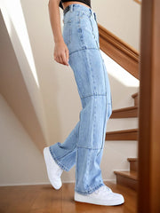 High Waist Straight Jeans with Pockets 