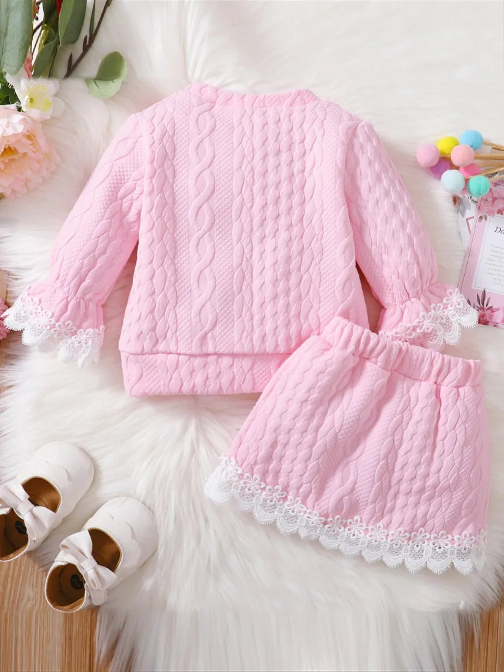 Children's Lace Detail Top and Skirt Set 