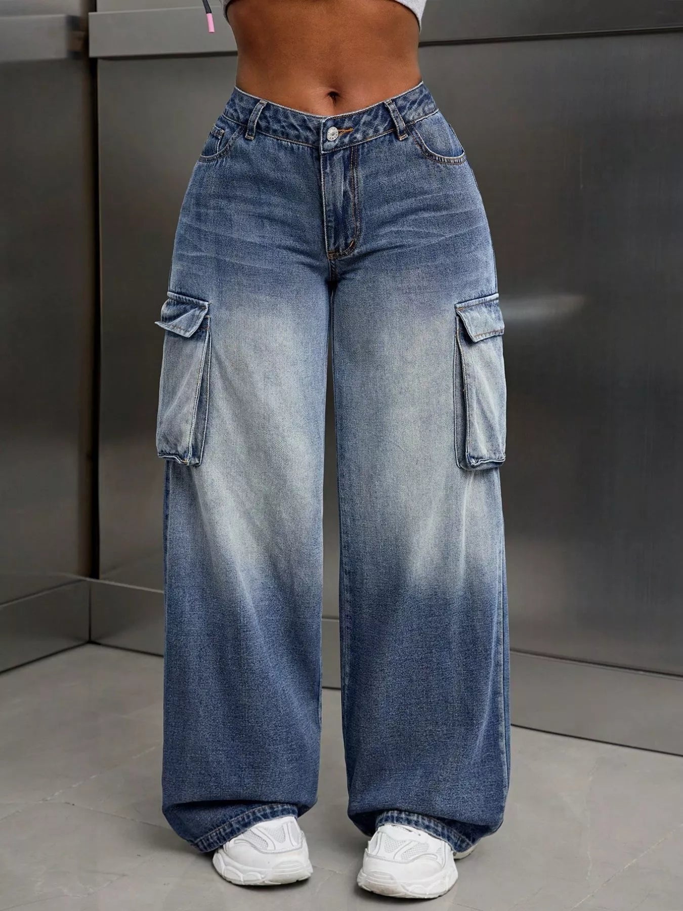 Vintage Wide Leg Cargo Jeans 