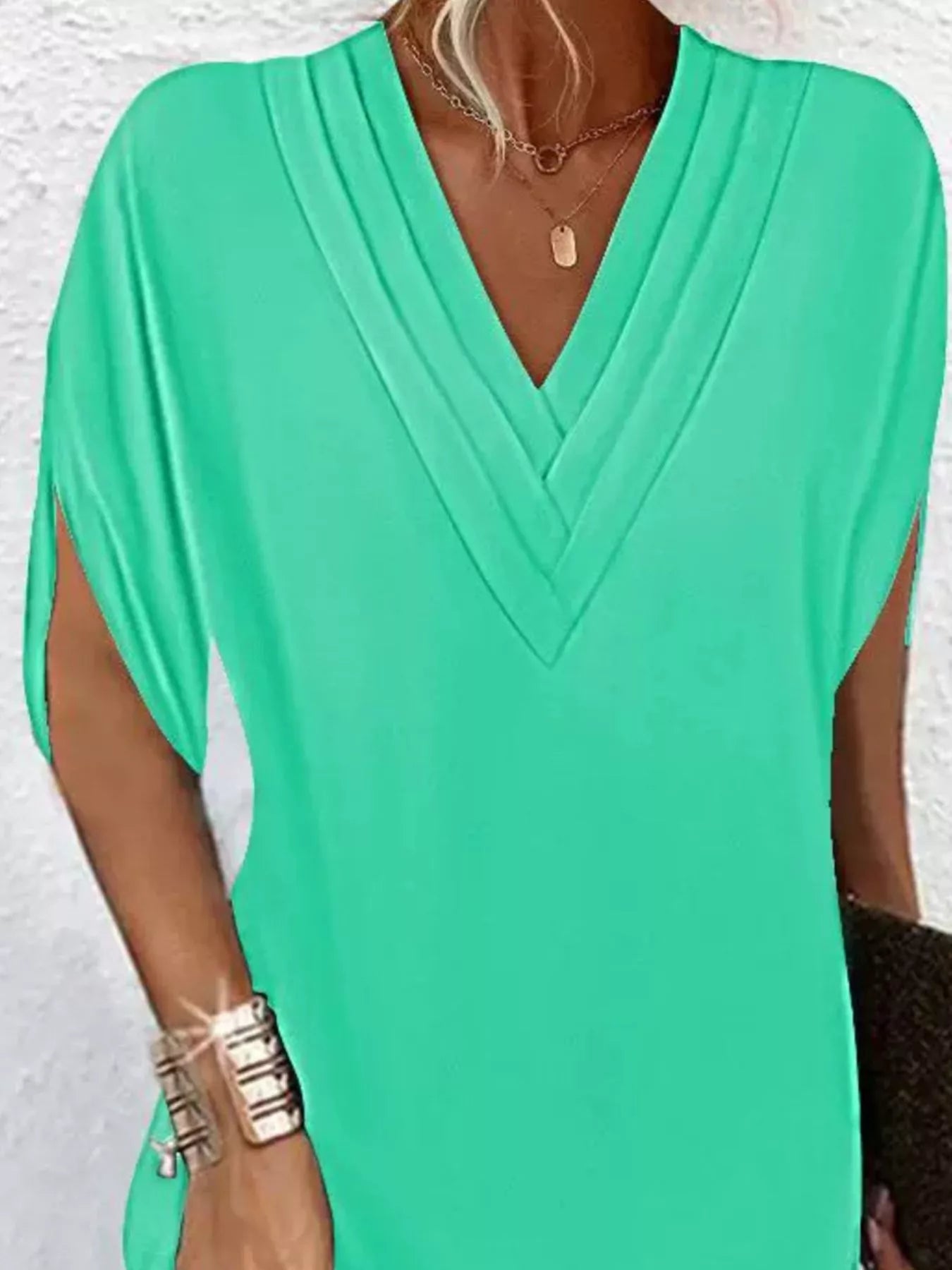 Full Size V-Neck Slit Sleeve Mini Dress Plus Size 