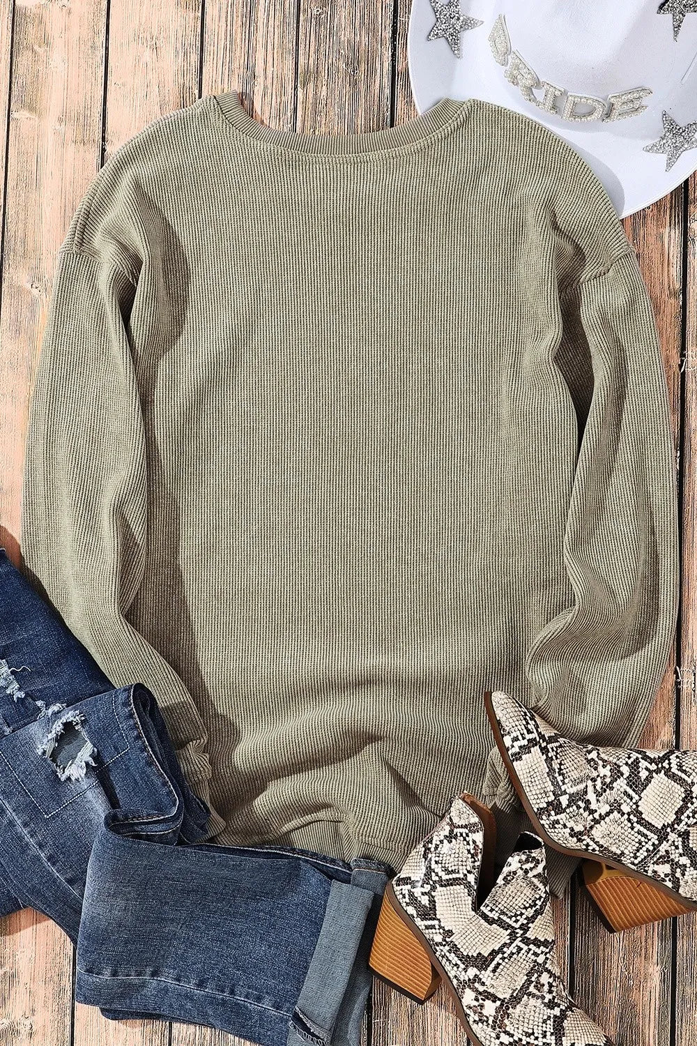 LUCKY Round Neck Dropped Shoulder Sweatshirt 