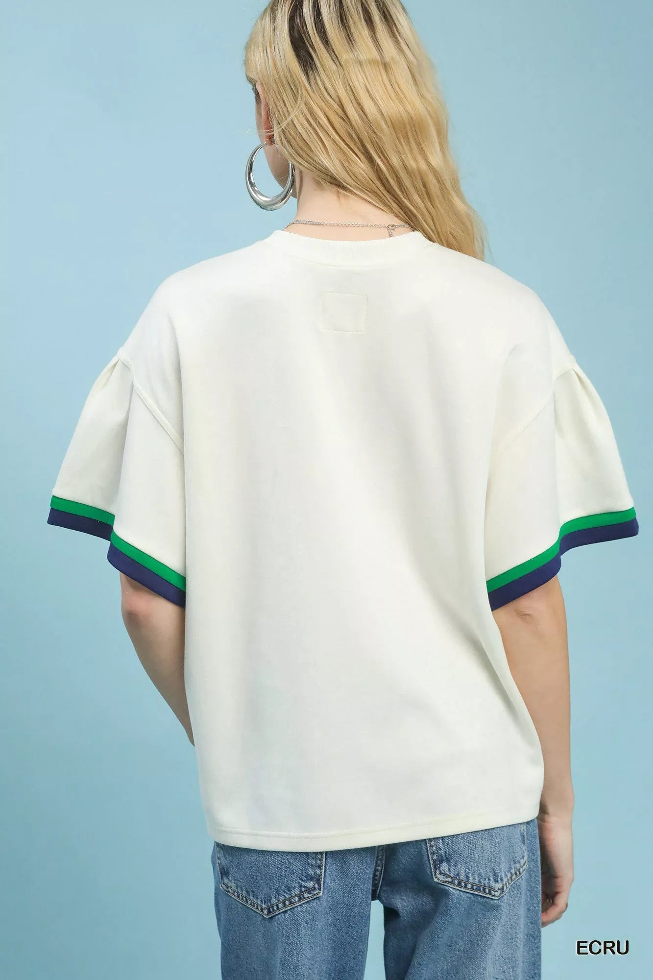 Umgee Contrast Trim Bell Sleeve Top 