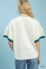 Umgee Contrast Trim Bell Sleeve Top 