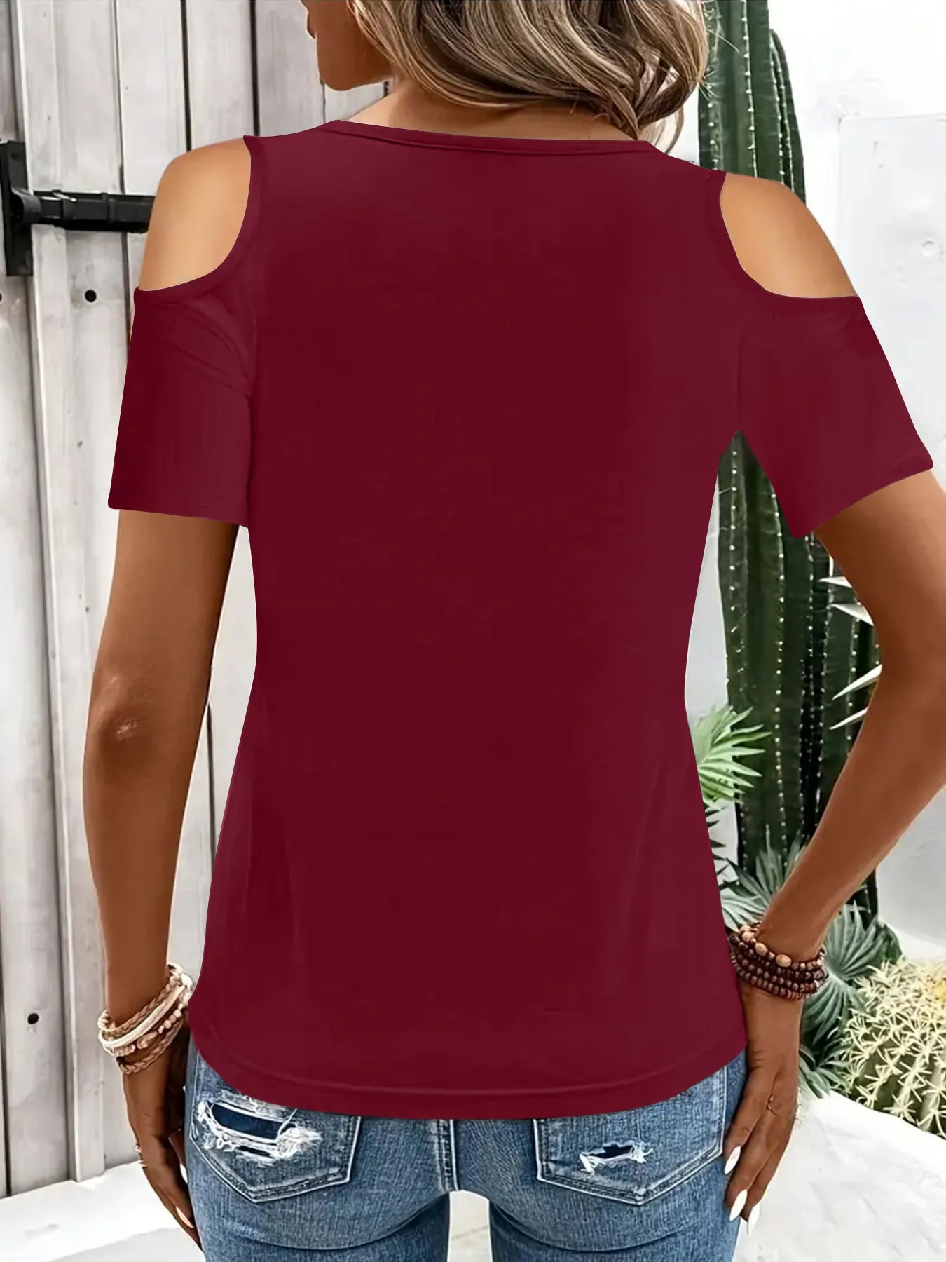 Cold Shoulder T-Shirt with Metal Ring Detail 