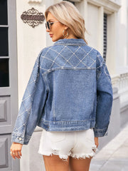 Pearl Trim Long Sleeve Denim Jacket 