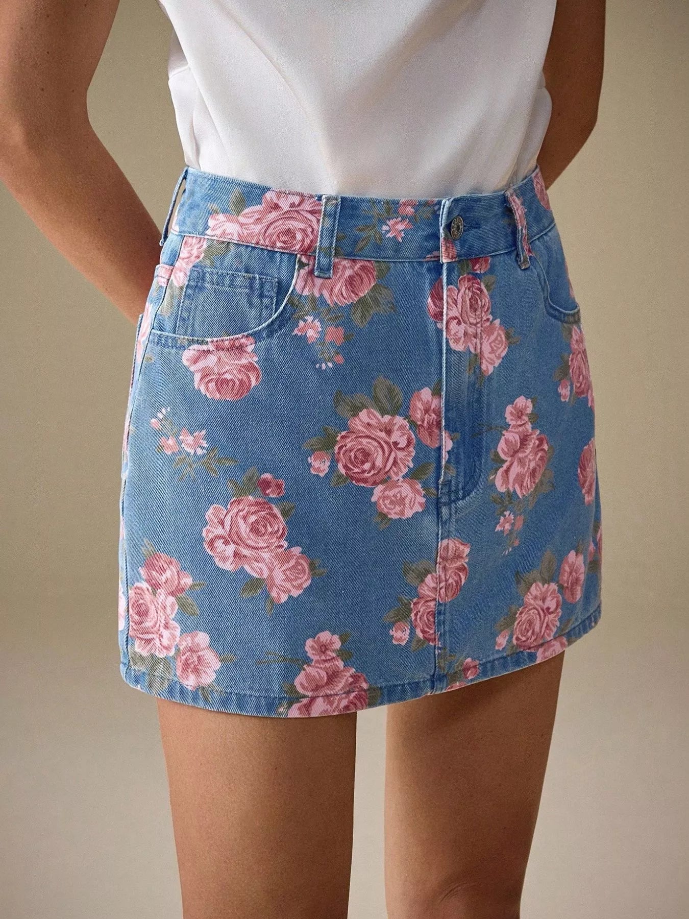 Floral Print Denim Skirt 