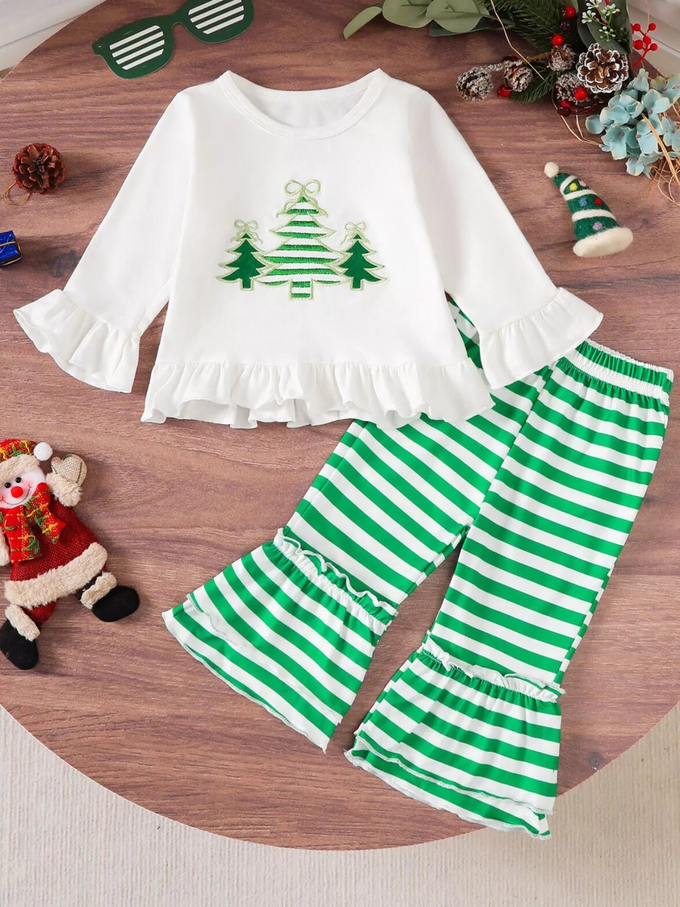 Children's Christmas Ruffle Trim Top and Pants Set 