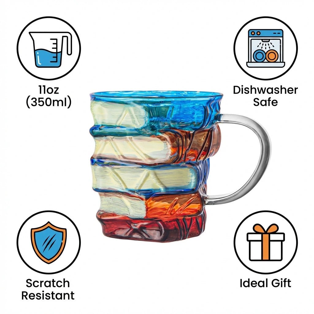 Biblio Book Mug | Borosilicate Glass, Artistic Design 