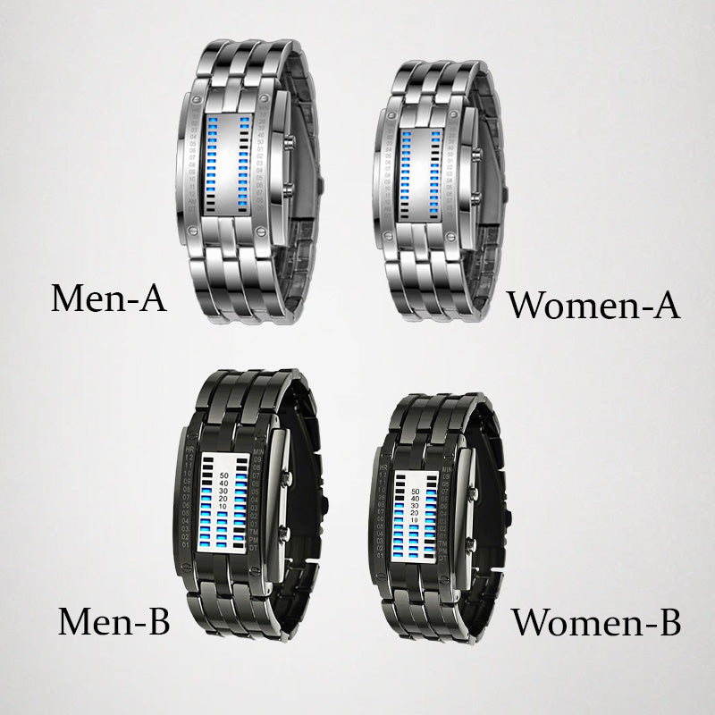 Binary LED Wristwatch | Alloy Case And Strap | 30M Water-Resistant Digital Display 