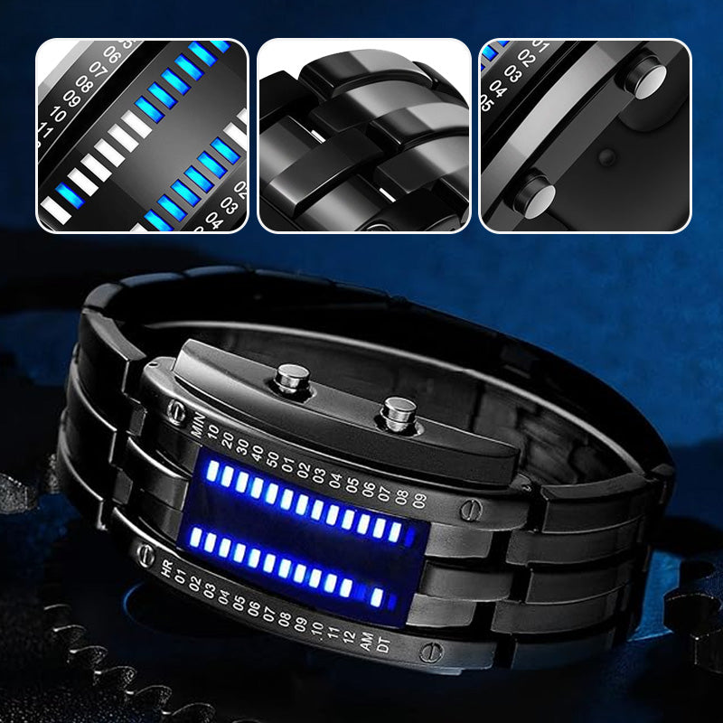 Binary LED Wristwatch | Alloy Case And Strap | 30M Water-Resistant Digital Display 