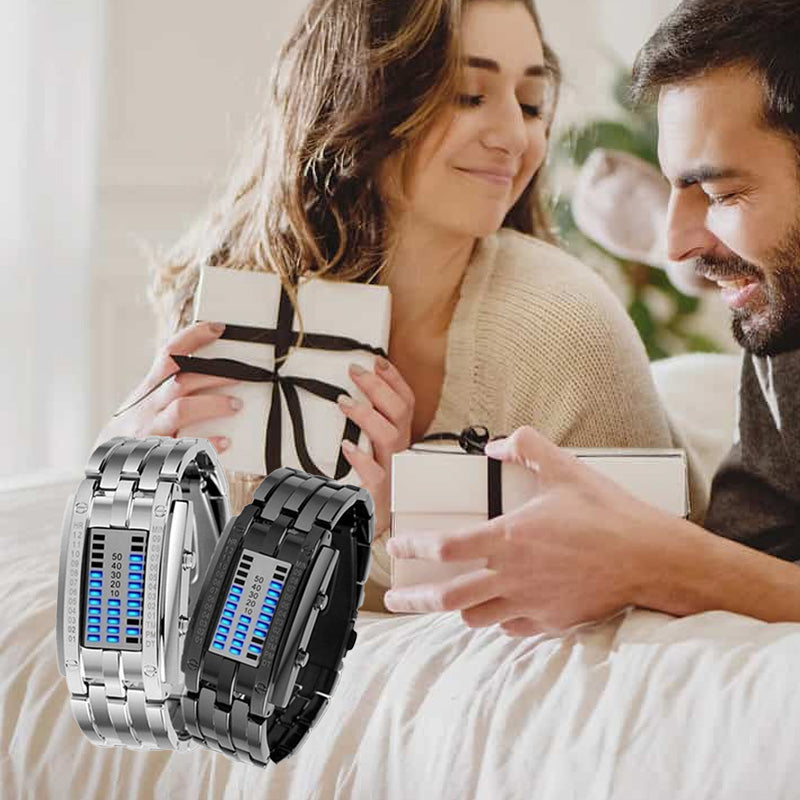 Binary LED Wristwatch | Alloy Case And Strap | 30M Water-Resistant Digital Display 