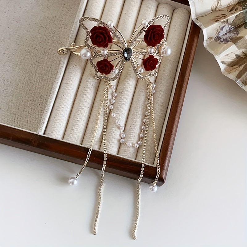 Blooming Butterfly Rhinestone Hair Pin | Multi-Color Metal Updo Accessory 