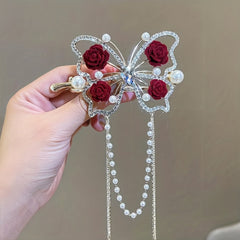 Blooming Butterfly Rhinestone Hair Pin | Multi-Color Metal Updo Accessory 