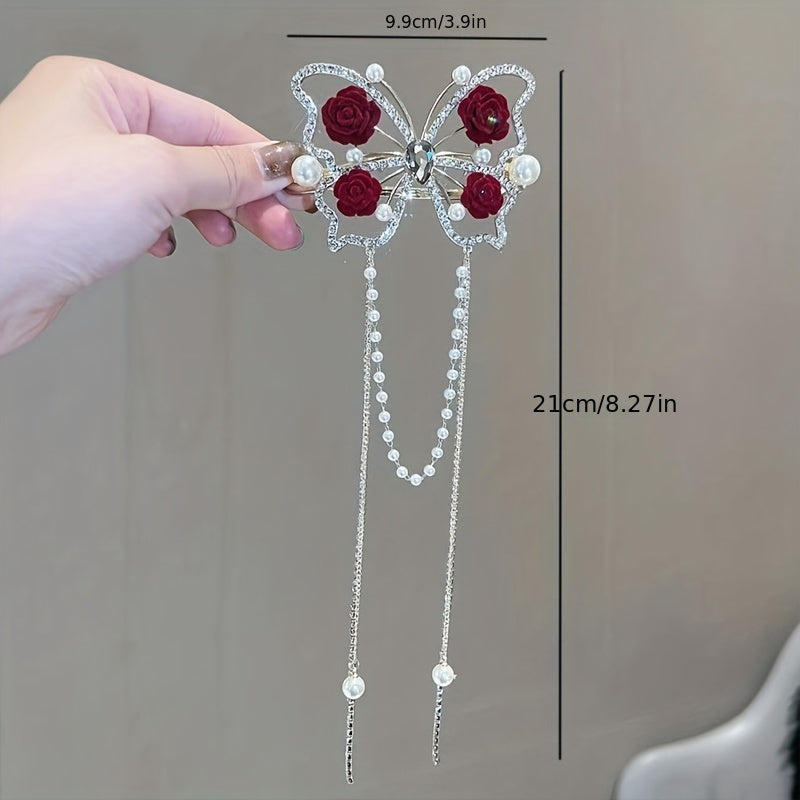 Blooming Butterfly Rhinestone Hair Pin | Multi-Color Metal Updo Accessory 