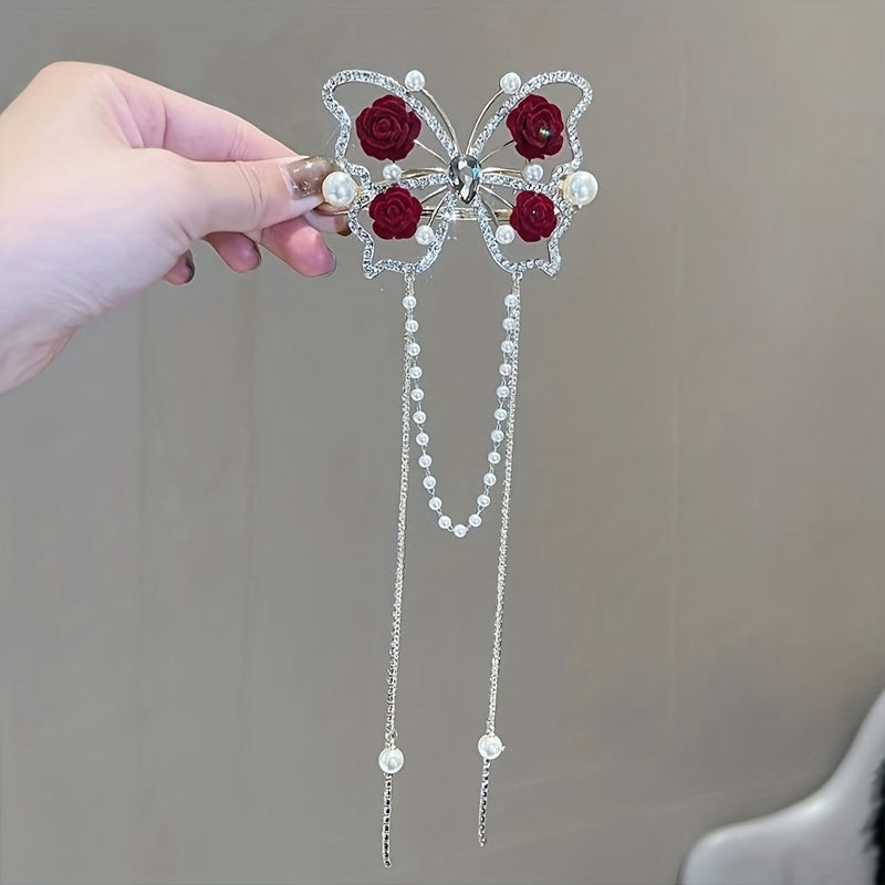 Blooming Butterfly Rhinestone Hair Pin | Multi-Color Metal Updo Accessory 