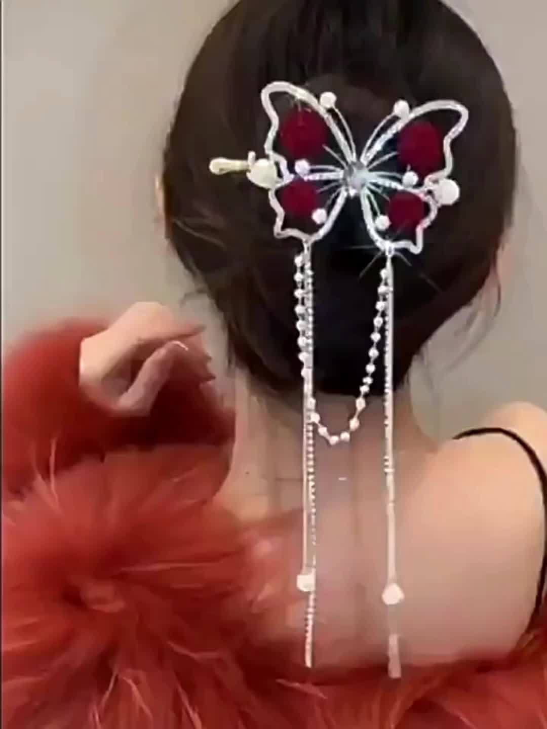 Blooming Butterfly Rhinestone Hair Pin | Multi-Color Metal Updo Accessory 