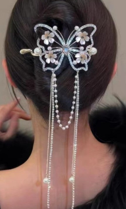 Blooming Butterfly Rhinestone Hair Pin | Multi-Color Metal Updo Accessory 