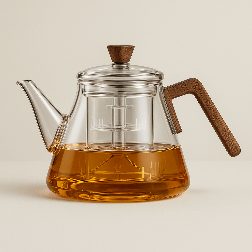 Borosilicate Glass Teapot with Wooden Handle – 900ml Capacity for Loose-Leaf and Herbal Tea 