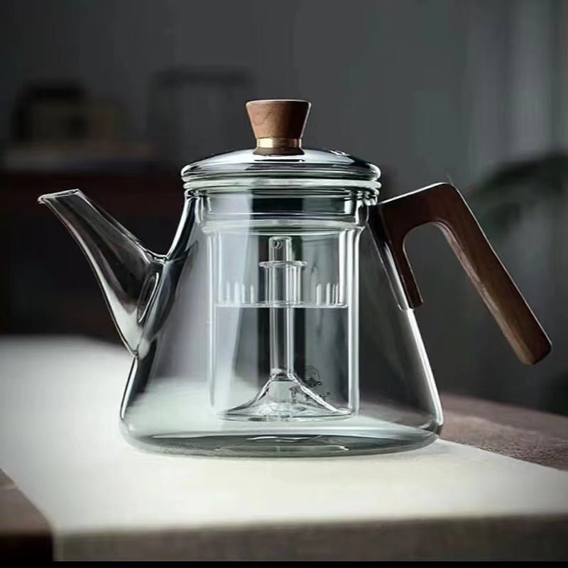 Borosilicate Glass Teapot with Wooden Handle – 900ml Capacity for Loose-Leaf and Herbal Tea 