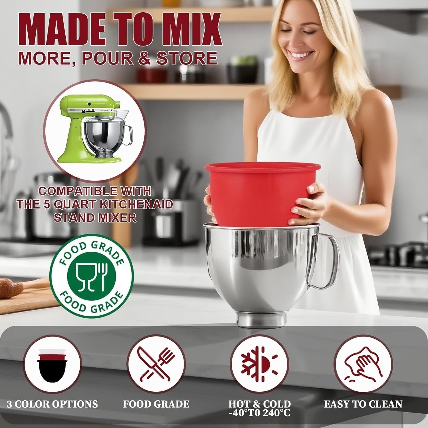 BPA-Free Silicone Stand Mixer Liner | Non-Stick Splash Guard With Lid 