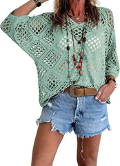 Breezy Crochet V-Neck Top | Lightweight Short-Sleeve Summer Layer 