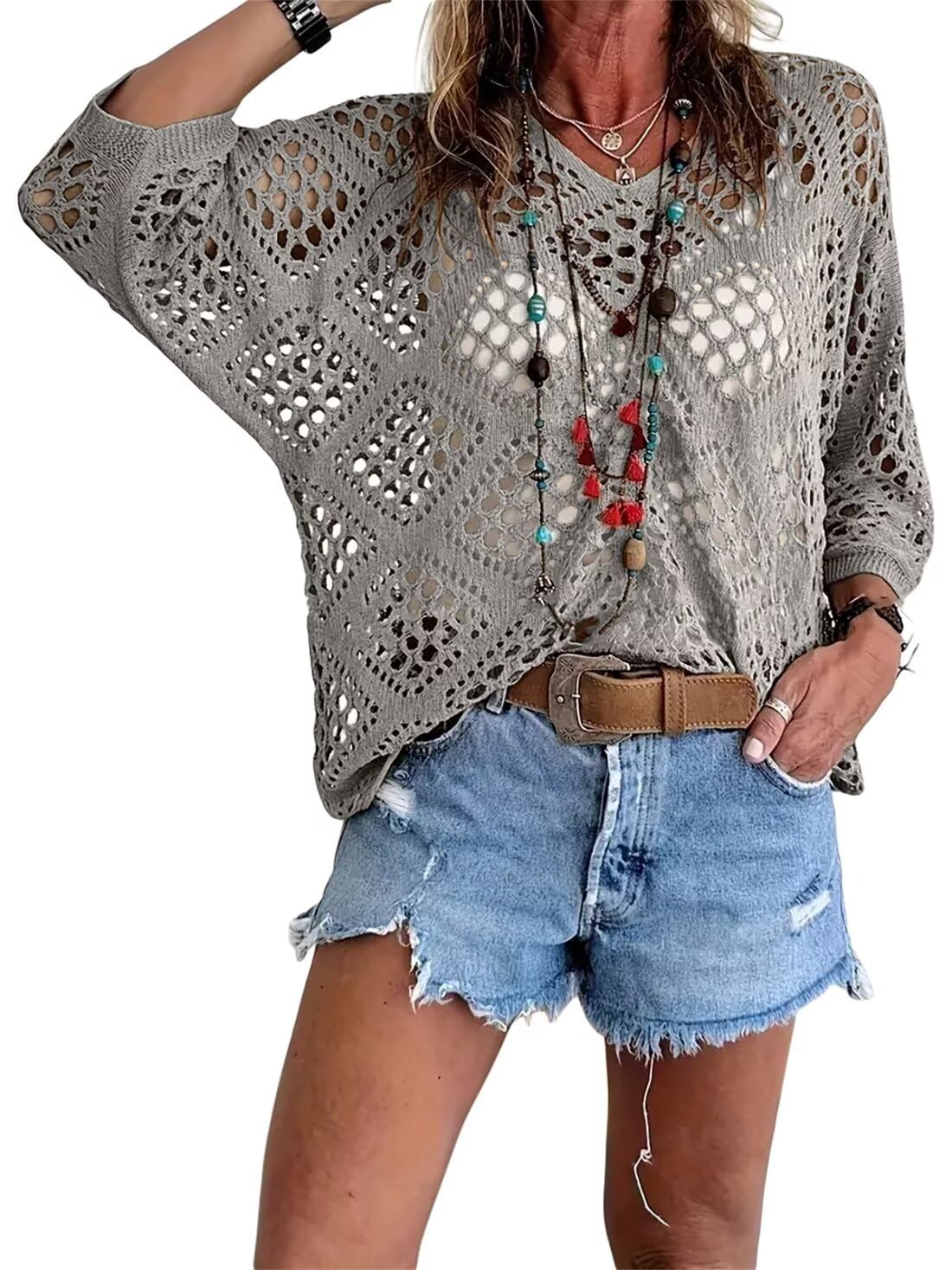 Breezy Crochet V-Neck Top | Lightweight Short-Sleeve Summer Layer 