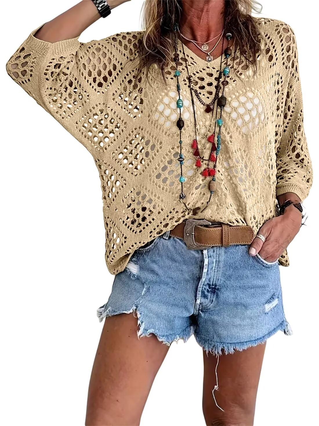 Breezy Crochet V-Neck Top | Lightweight Short-Sleeve Summer Layer 