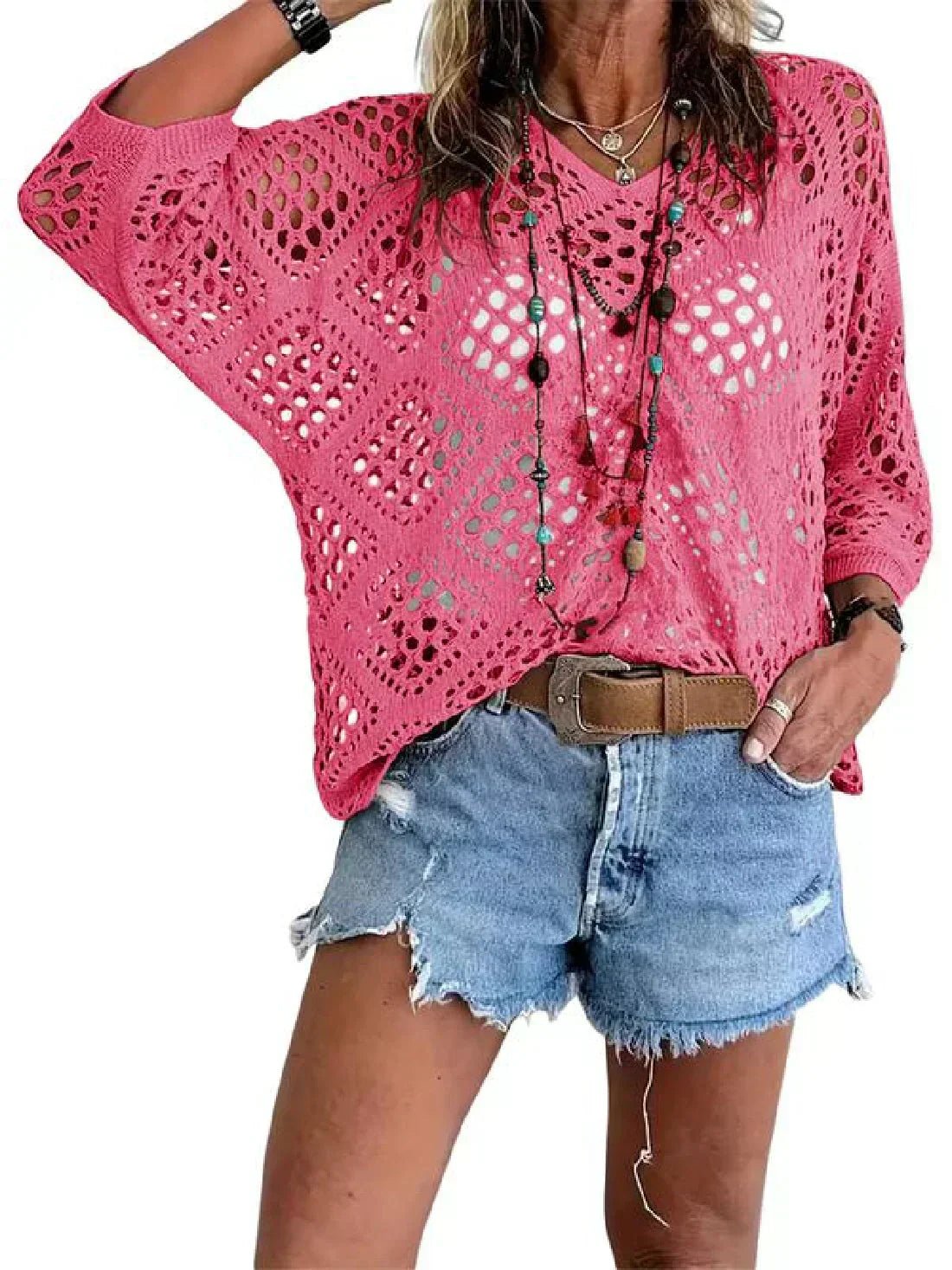 Breezy Crochet V-Neck Top | Lightweight Short-Sleeve Summer Layer 