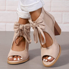 Bria Bow Open-Toe Block Heel Sandals | 3-Inch Stable Heel 