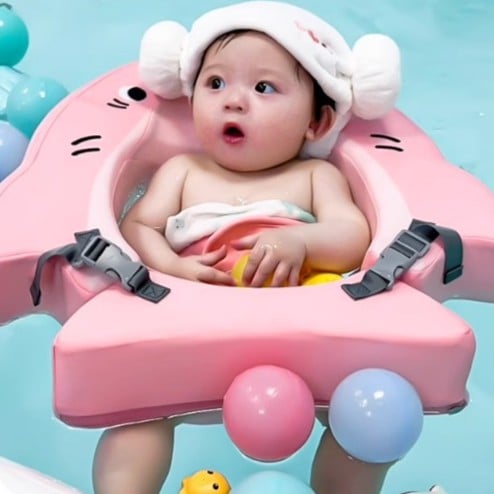 BrightSplash Infant Pool Float | Neck Support, Wide Anti-Roll Base 