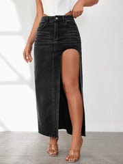 High Rise Slit Denim Skirt 