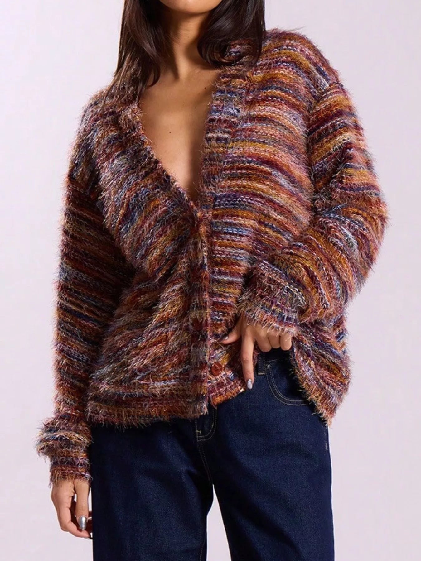 Chunky Knit V-Neck Button-Up Cardigan 