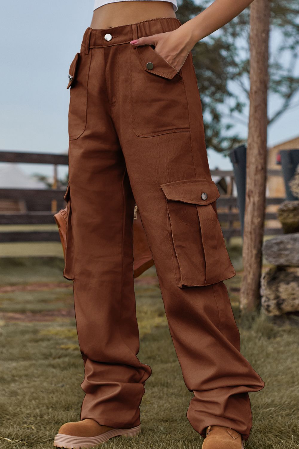 Loose Fit Long Jeans with Pockets 