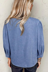 Bow Tie Long Sleeve Denim Top 