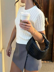 Cable-Knit Short Sleeve Sweater 