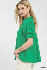 Umgee Seersucker Puff Sleeve Blouse 