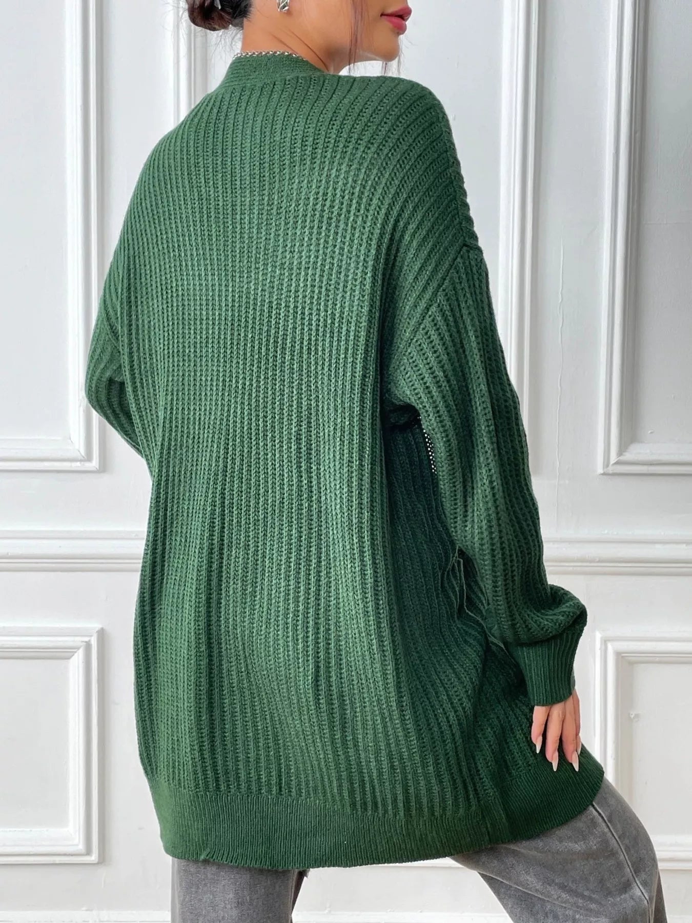 Open Front Drop Shoulder Cardigan 